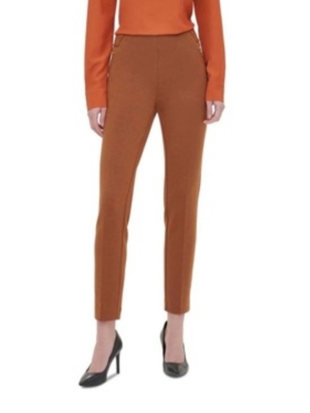 CALVIN KLEIN Womens Ponte Knit Zip Pocket Pull On Pants~Size 16W~Cinnamon L2 30